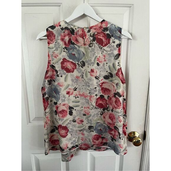 Lauren Ralph Lauren Pink & Blue Floral Gathered Shoulder Tank Sleeveless Blouse - Picture 7 of 7